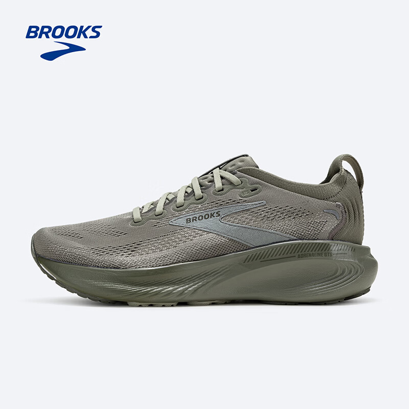 布鲁克斯（BROOKS）Adrenaline GTS 追岚25 跑鞋男款缓震支撑跑鞋日常运动鞋 灰色/土黄色/绿 42