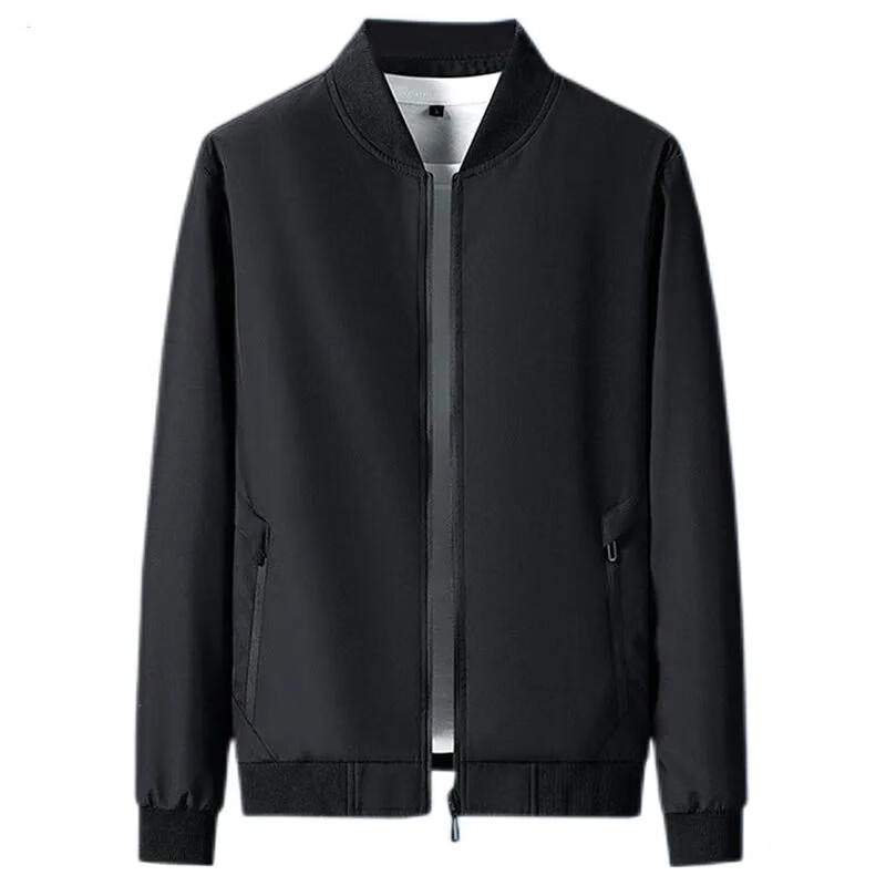 新款春秋季男士茄克休闲夹克棒球领纯色百搭外套大码上衣棒球服男 SEANB-6892黑色 常规 M 100-110斤