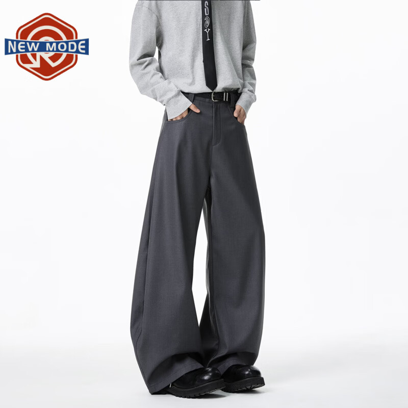 NEW OR MODE美式高级感弯刀西裤男春季cleanfit简约垂坠感直筒休闲直筒长裤子 深灰色【高品质】 M 【建议90-110斤】