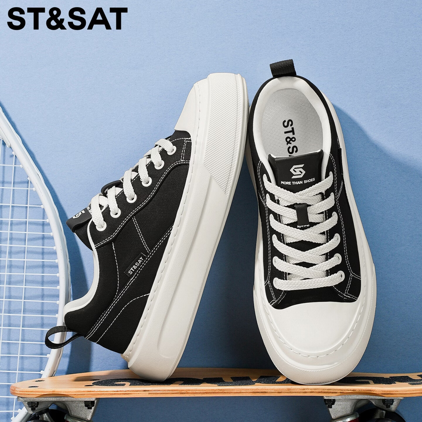 星期六（St&Sat）春季布鞋男透气时尚百搭休闲鞋男户外青少年帆布鞋学生运动板鞋男 黑色 44 (270mm) 标准运动鞋尺码