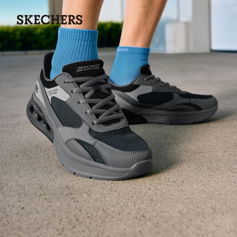 斯凯奇（Skechers）闪穿鞋秋季流行时尚男鞋一脚蹬减震链休闲鞋运动鞋 黑色/多彩色 42