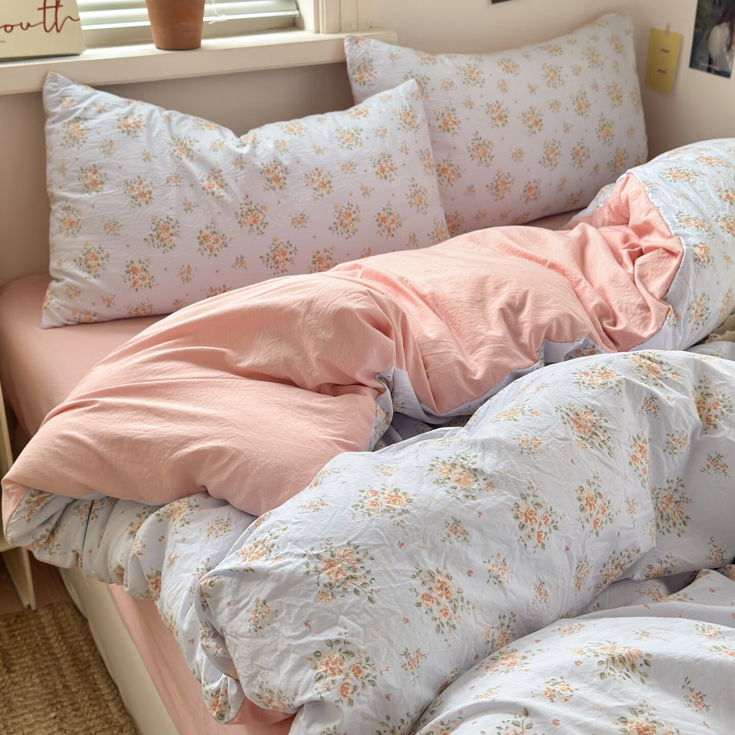 雅鹿小清新超柔水洗棉四件套亲肤透气宿舍单人三件套云柔棉4件套 浪漫时刻 1.2m三件套 床单款 （被套150*200cm）