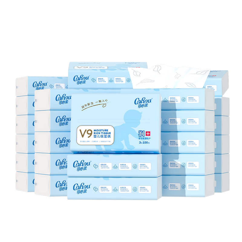 可心柔（COROU）抽纸 3层100抽*32包M码婴儿柔纸巾  云柔巾 保湿纸 乳霜纸 囤货装