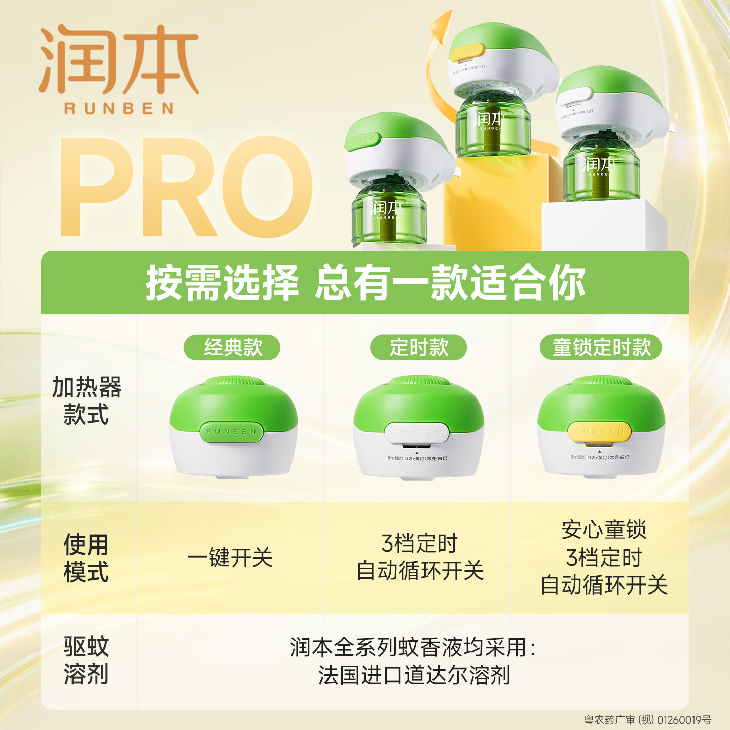 润本（RUNBEN）电热蚊香液无味无灰定时驱蚊器电蚊香防蚊液补充液无香型 45ml 4瓶 1器 升级款定时功能【王牌爆款】