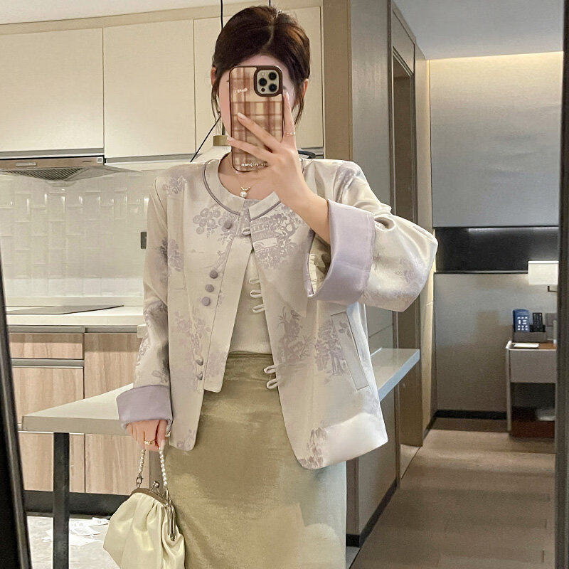 MODX新款中国风民族风格绣缎圆领女装2026春秋季新款复古对比色改进汉 紫色 S 100斤内