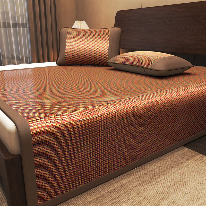 雅鹿藤席夏季冰丝席套件夏天家用双人床软席宿舍凉席双面凉席c 古风-黑咖 180*200cm（三件套）