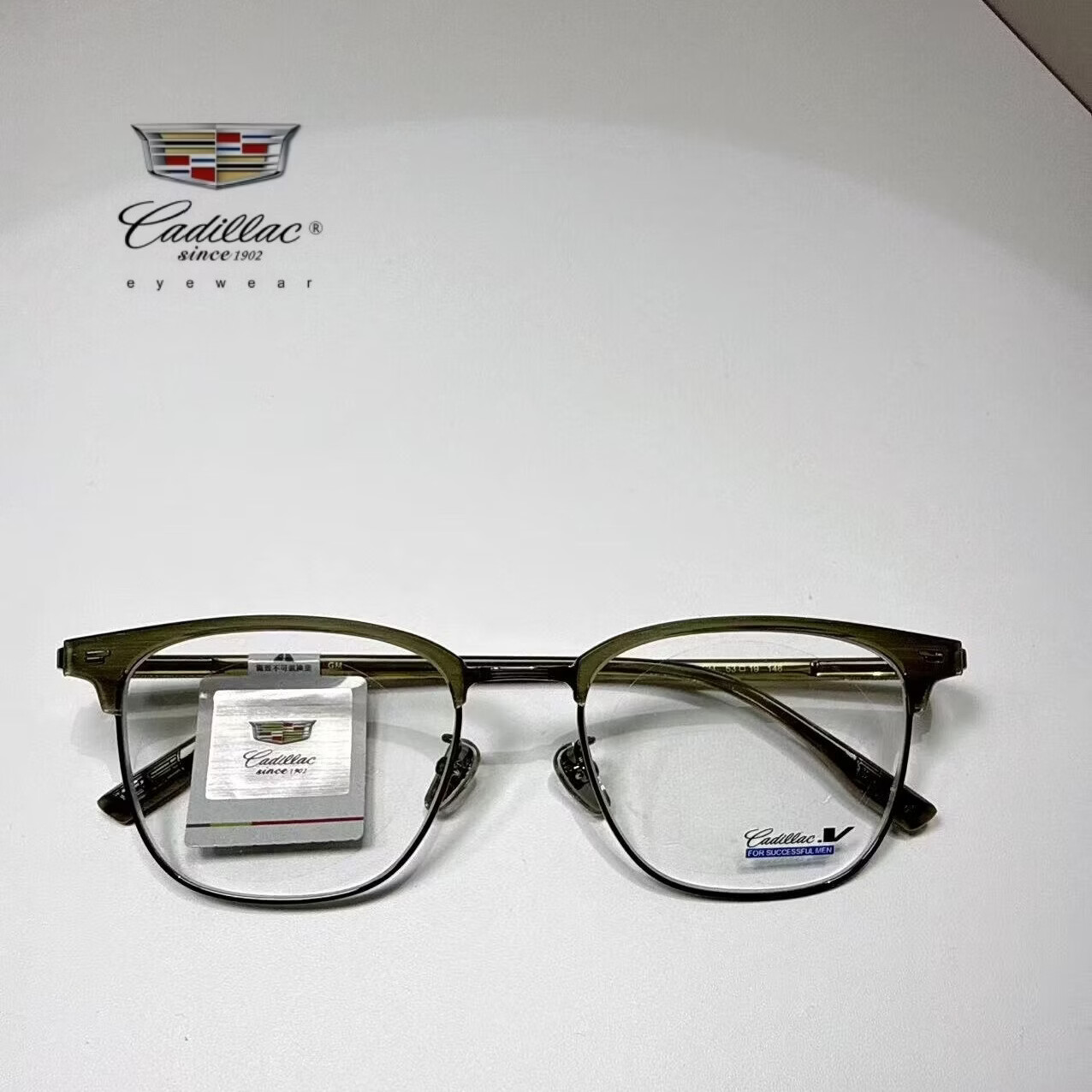 凯迪拉克（CADILLAC）复古全框眉毛架整体重量较轻长时间佩戴无压迫感c1306a  浅橄榄绿 单镜架