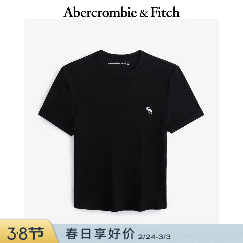Abercrombie &amp; Fitch【多色圆领T】经典小麋鹿图案女装25夏季美式短袖T恤139-5272 黑色 M (165/96A)