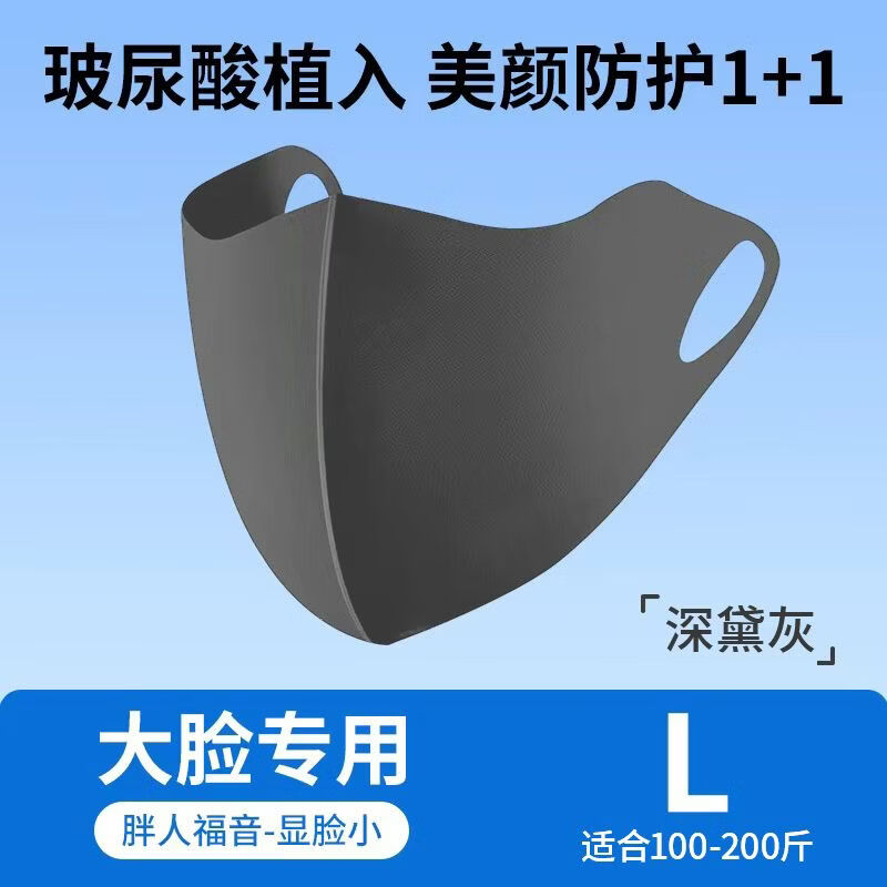 万宝绿冰丝防晒口罩男女大脸专用夏季薄款防紫外线口罩加大加宽2026新款 加大加宽【深黛灰】透气不勒