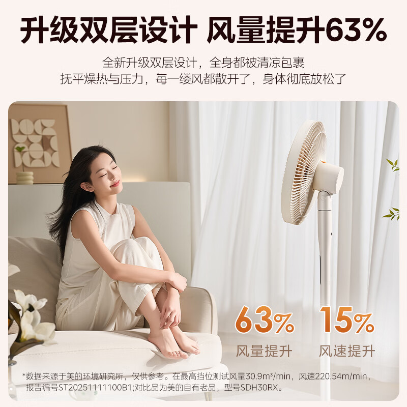 美的（Midea）风扇落地扇幸运草安睡电风扇系列 家用智能变频风扇大风量客厅宿舍轻音柔风 卧室桌面台式立式两用 幸运草2MAX丨抗菌扇叶