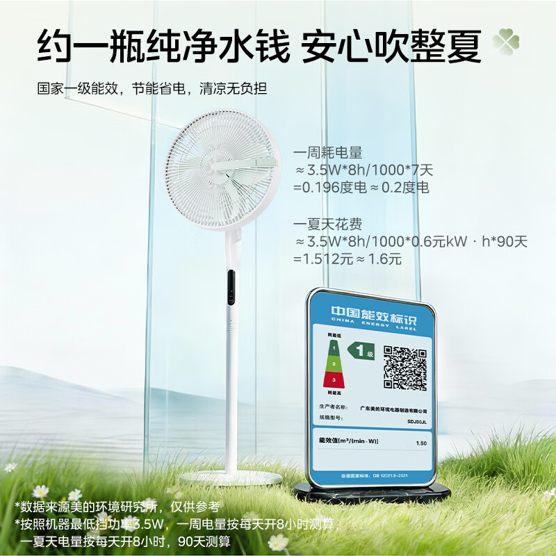 美的（Midea）风扇落地扇幸运草安睡电风扇系列 家用智能变频风扇大风量客厅宿舍轻音柔风 卧室桌面台式立式两用 幸运草2S丨风随温变