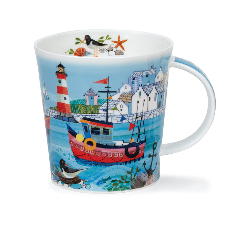 丹侬（DUNOON）骨瓷马克杯大容量画作海港风光陶瓷咖啡杯牛奶杯家用创意海边主题