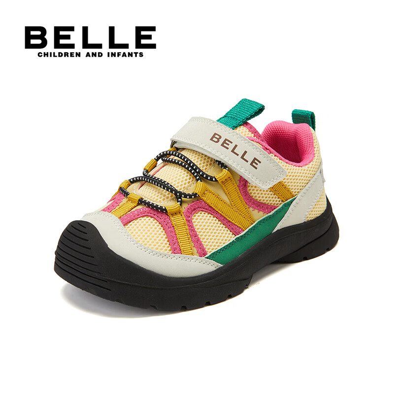 百丽童鞋女童鞋子儿童休闲鞋26年春秋新款透气网面鞋女孩男大童运动鞋 黄色 31
