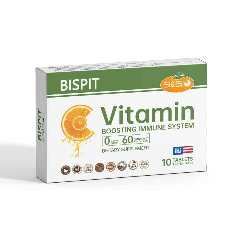 BISPIT维生素C咀嚼片儿童VC补充青少年成人膳食补充剂 10片*10盒