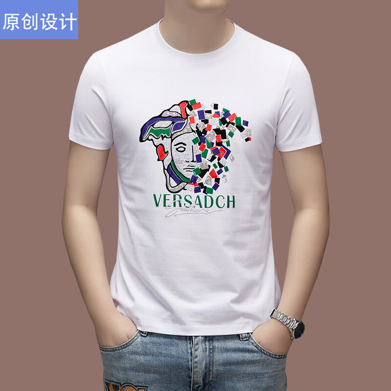 阿玛尼（ARMANI）意大利正品品牌圆领短袖t恤男薄款夏季中年时尚印花半袖体恤上衣 国际一线品牌黑色 3XL 185建议170斤-185斤