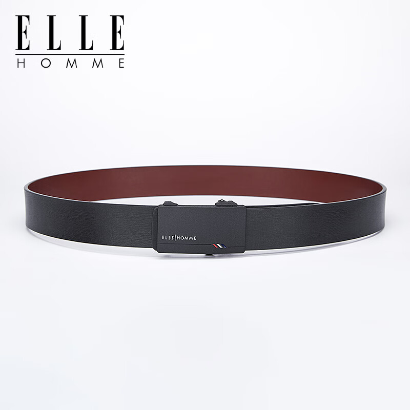 ELLE HOMME法国品牌男士皮带真皮无牙无孔自动扣男士腰带情人节礼物送男友 【专柜礼盒】902047磨砂防指纹 110cm （适用于130-150斤）