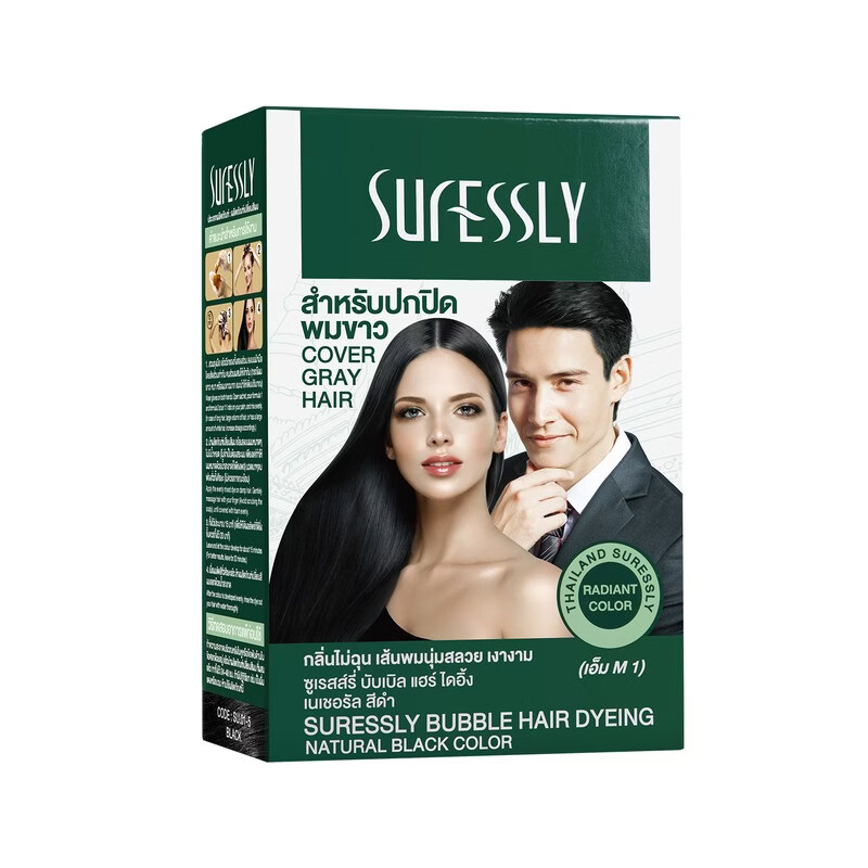 SURESSLY烁色泡泡染发剂染发膏泰国进口植物一洗黑无刺激异味遮白发男女士 自然黑30ml*5袋/盒
