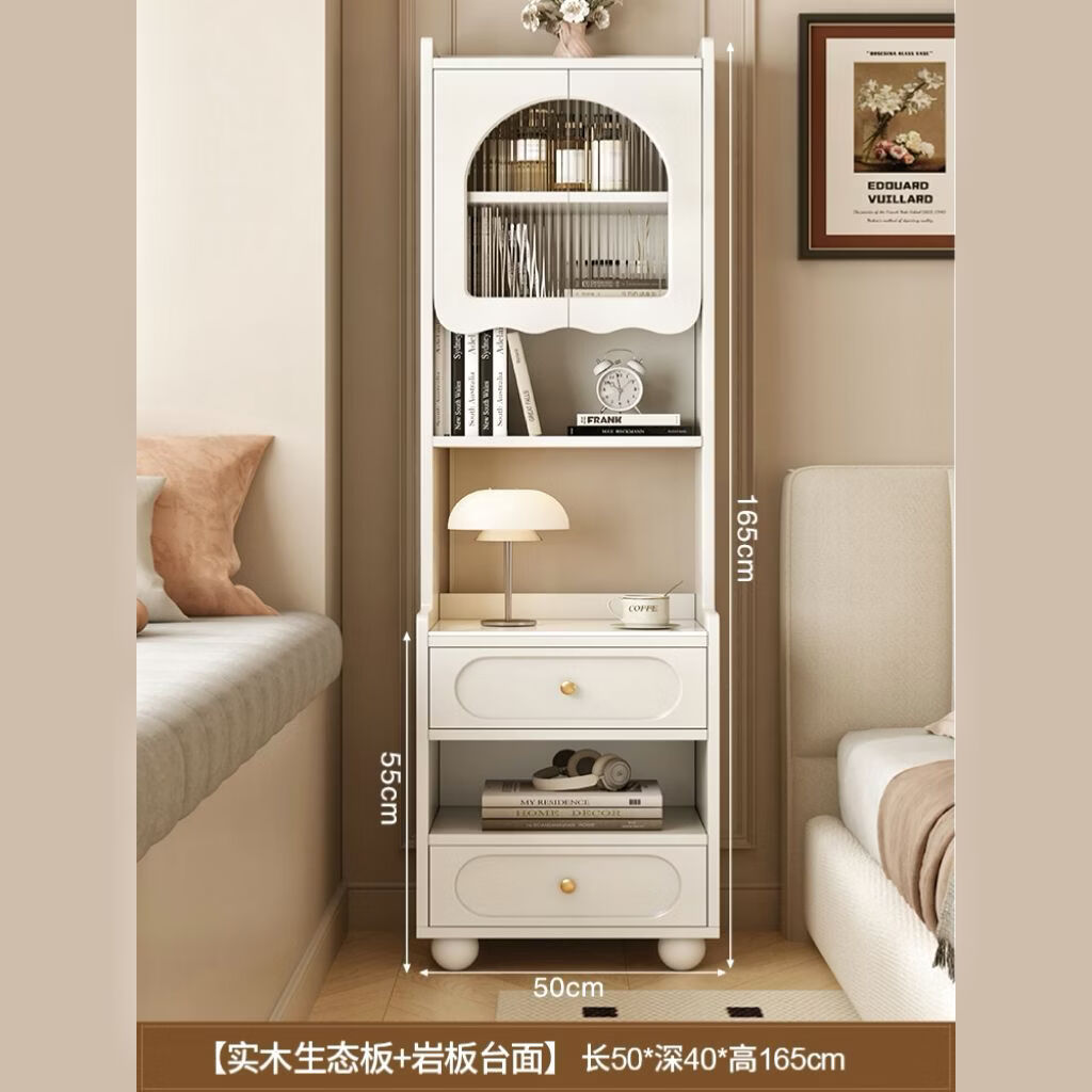 收纳靠墙带实木床头柜书架床边储物柜高款卧室置物柜床头小型家用 0.5m实木床头柜-对开门【上门安装】 京东折扣/优惠券