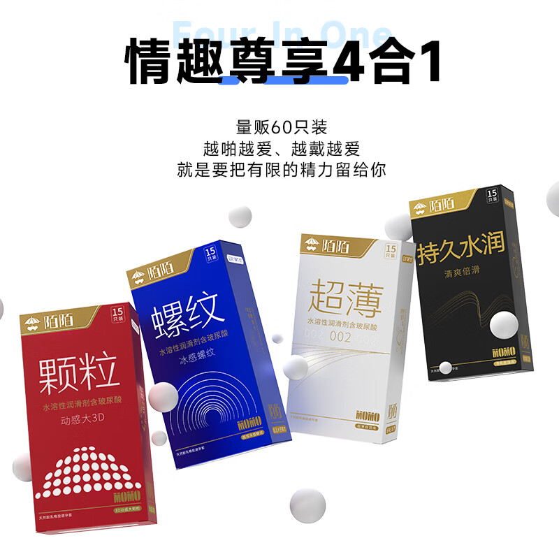 陌陌 情趣避孕套超薄002颗粒螺纹持久男用玻尿酸安全套套计生用品 持久水润 60只