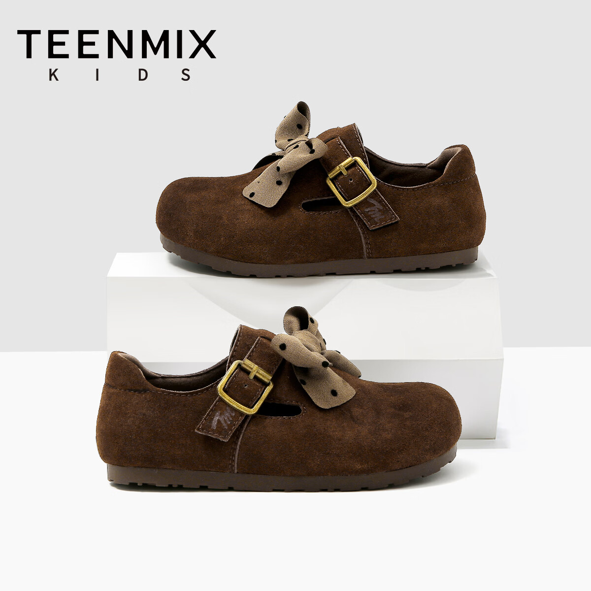 天美意童鞋2026年春秋季新款女宝宝勃肯鞋软底女童鞋子休闲鞋单鞋 棕色 29