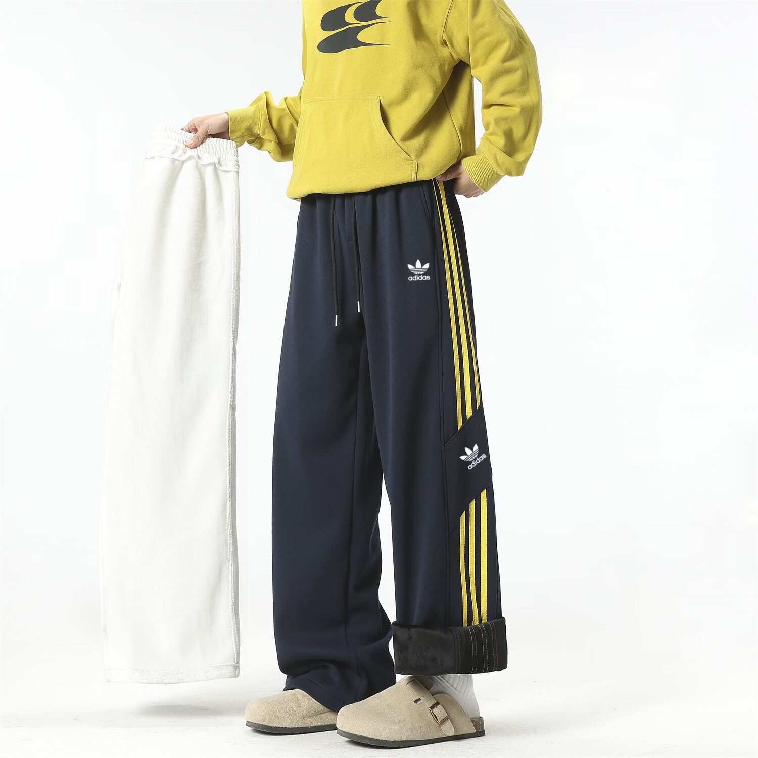 Y-3阿迪三叶草运动春秋长裤新款时尚弯刀裤休闲3条杠学生直筒百搭潮 黑色 2XL 建议体重135~155斤