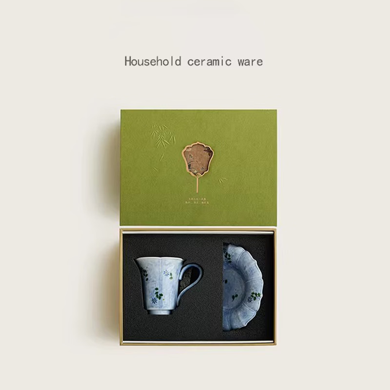 BOSSY文创风纯手绘咖啡杯碟套装高档精致女士主人杯送长辈妈妈生日礼物 青蓝冰水-咖啡杯【礼盒装】