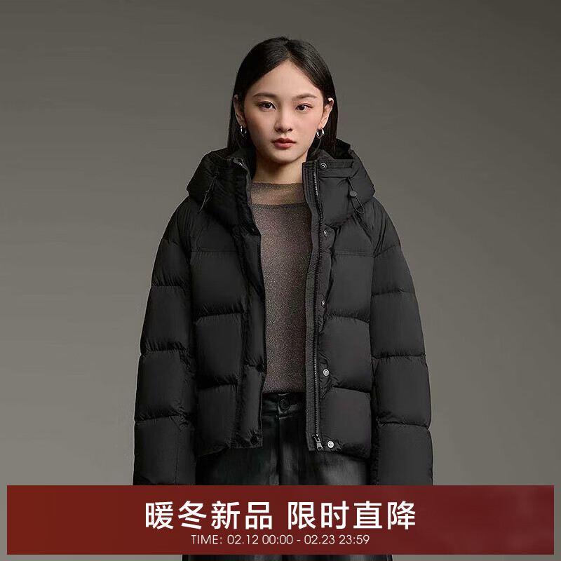 爱居兔（EICHITOO）保暖蓬松短款羽绒服2025年冬季新款女连帽新年冬外套EWRAJ4Q705A 黑色09 M