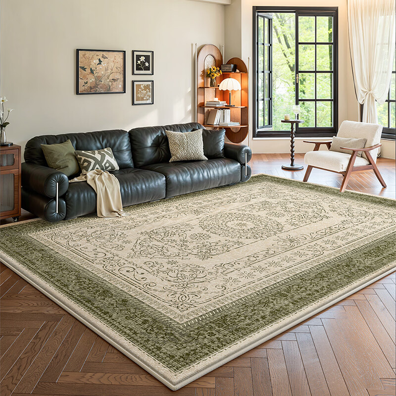 Y U-LIVE波斯风地毯客厅免洗可擦绿色沙发法式复古风防水轻奢风卧室地垫 圈绒棉布-枫丹郁绿 定制请联系客服【享优惠】