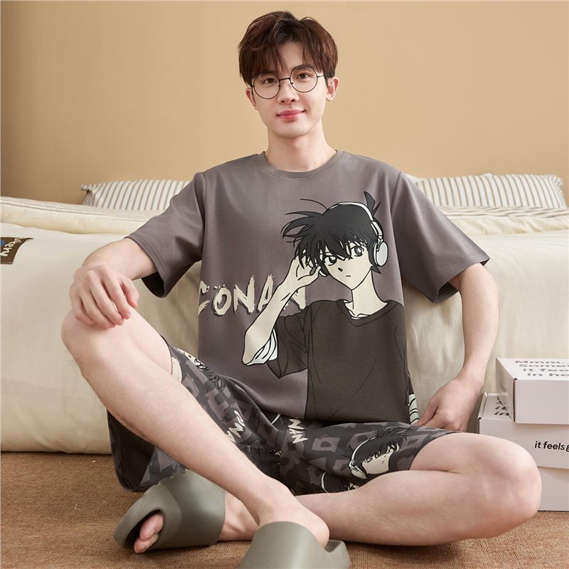 起润猴睡衣男士夏季纯棉短袖卡通学生青少年全棉薄款大码男孩家居服套装 LML1873# 5XL 标准【建议身高188CM左右，体重220-250斤】