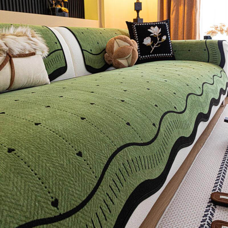 浪莎(LangSha)轻奢防滑防猫抓异形心轨沙发垫 异形心轨-绿色 110cm*180cm 开叉贵妃 京东折扣/优惠券