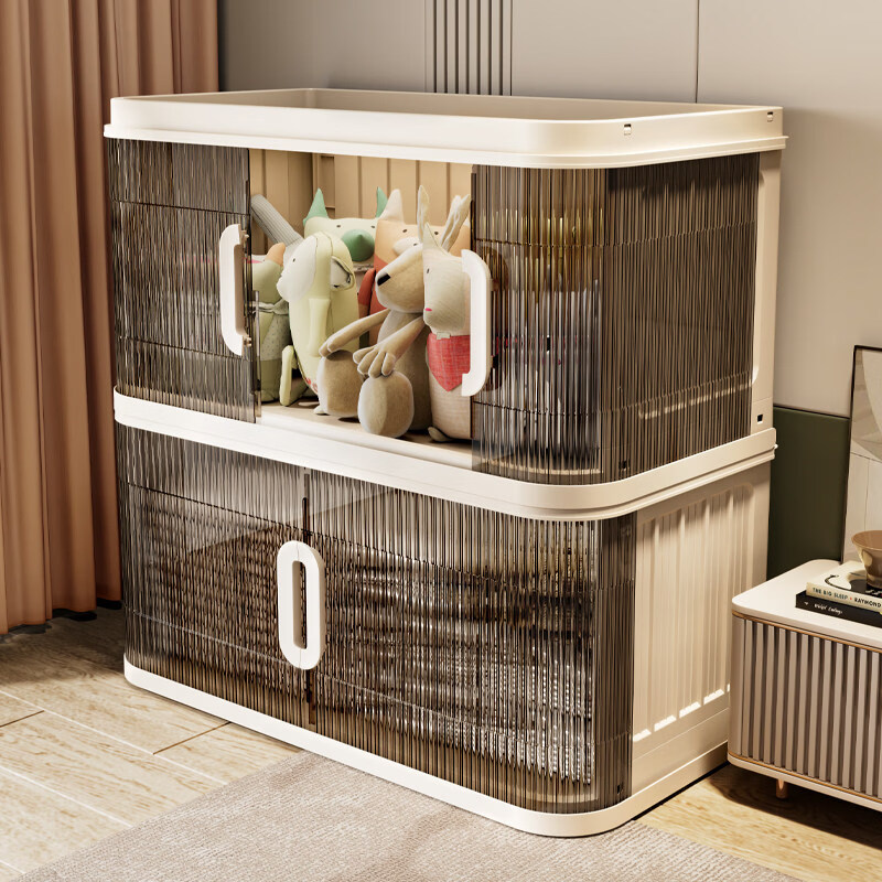 纳份爱透明收纳柜免安装可折叠卧室衣物被子收纳箱大容量飘窗整理储物柜 三层【长50宽32高75cm】奶油 工厂直发 安全检测认证