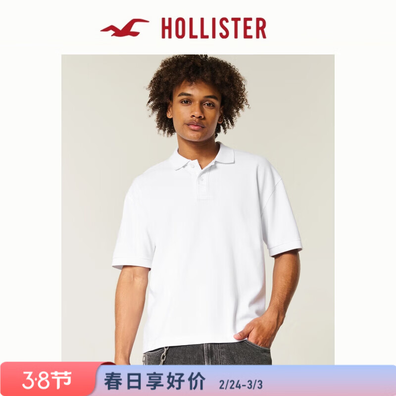 HOLLISTER美式25夏季街头百搭短袖POLO衫T恤男装324-5455 白色 M (180/100A)