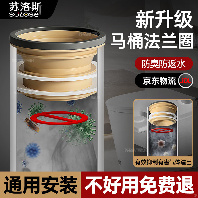 苏洛斯马桶法兰密封圈防漏水防臭气坐便器厕所止逆阀下水口管道通用安装 全新纳米分子胶黏丨拒绝漏水松动 马桶通用安装丨即插即用