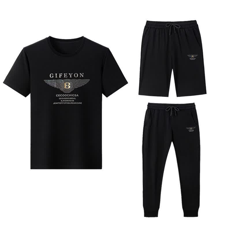 阿玛尼（ARMANI）正品名牌夏季新款高端男士休闲运动套装短袖t恤桑蚕丝薄款潮 一线品牌19601黑色短袖+短裤 S 165建议(90斤-125斤穿)