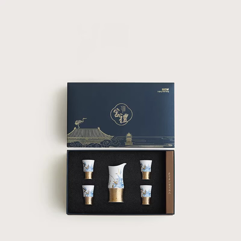 BOSSY国潮鎏金羊脂玉酒具套装白清酒杯高档送长辈领导寿宴乔迁新年礼物 素烧玉瓷丨（高风傲然）酒具套装【高档礼盒】