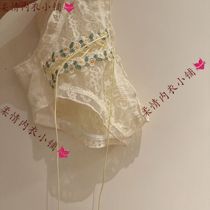 女士内裤蕾丝花边半透网纱性感甜美纯欲质感透气纯棉裆少女三角裤 网纱飞边 XL   120-140