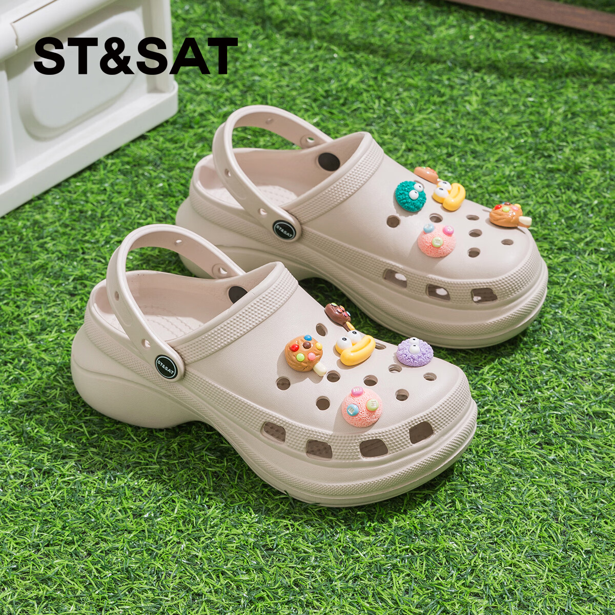 星期六洞洞鞋女外出厚底增高休闲防滑包头拖夏季新款休闲沙滩凉鞋拖鞋女 卡其色 【黄色香肠嘴】 36