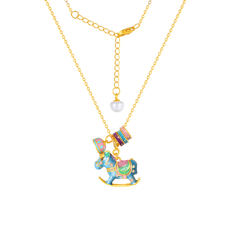 周大生【38妇女节礼物】彩色摇摇木马珍珠项链本命年生肖马送女友老婆