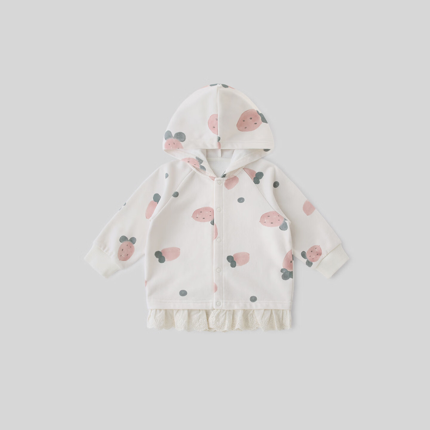 巴厘小猪女宝宝卫衣外套春秋季女童甜美可爱假两件蕾丝边连帽开衫儿童上衣 童趣胡小萝 90