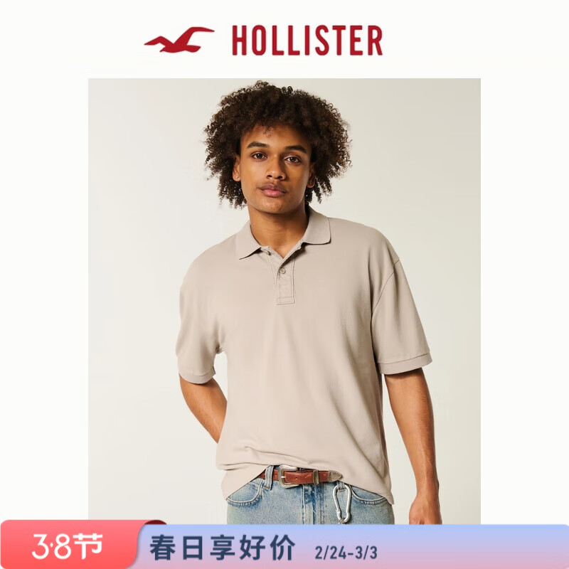 HOLLISTER美式25夏季街头百搭短袖POLO衫T恤男装324-5455 浅棕色 M (180/100A)