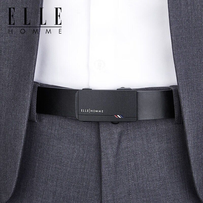 ELLE HOMME法国品牌男士皮带真皮无牙无孔自动扣男士腰带情人节礼物送男友 【专柜礼盒】902047磨砂防指纹 110cm （适用于130-150斤）