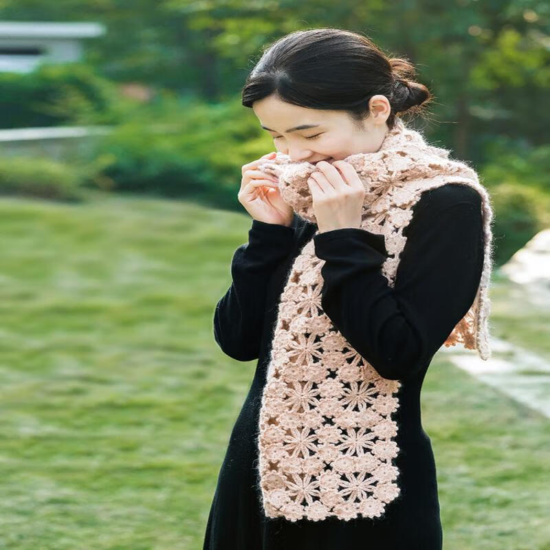 苏苏姐家梅花披肩解闷手工diy钩针编织自制教程毛线团材料包凞 【藕粉