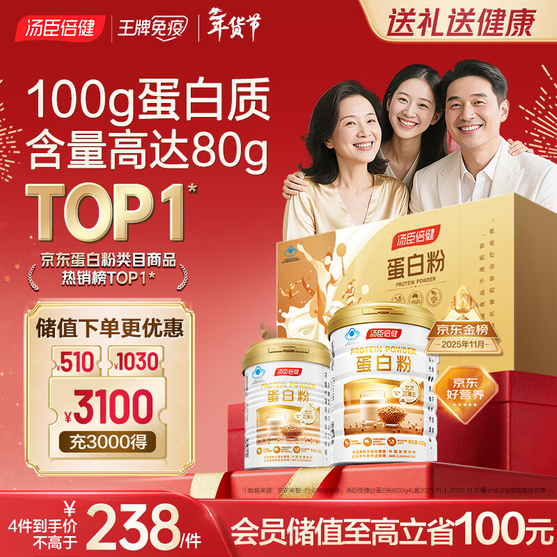 汤臣倍健蛋白粉600g增强免疫力 乳清蛋白粉儿童青少年中老年 年货节礼盒