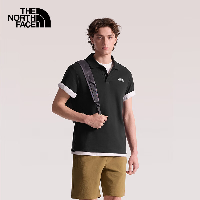 The North Face北面POLO衫男经典款户外翻领休闲短袖T恤春夏新品 黑色/JK3 XL