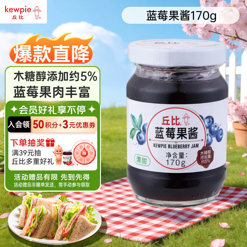丘比（KEWPIE）果酱 蓝莓酱 调味品 早餐面包酱蛋糕酸奶蓝莓果酱 170g*1瓶