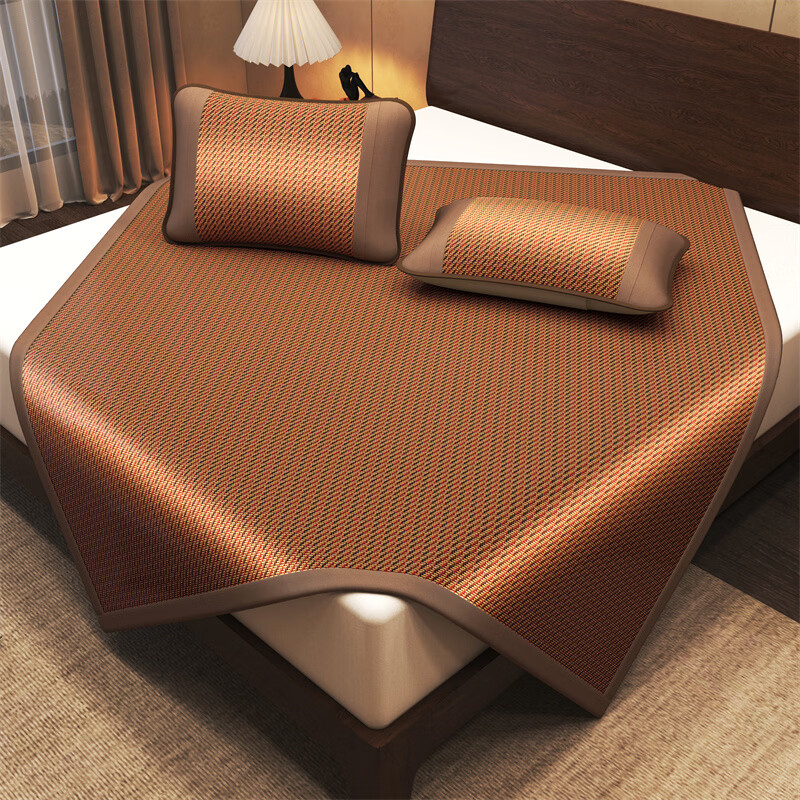 雅鹿藤席夏季冰丝席套件夏天家用双人床软席宿舍凉席双面凉席c 古风-黑咖 180*200cm（三件套）