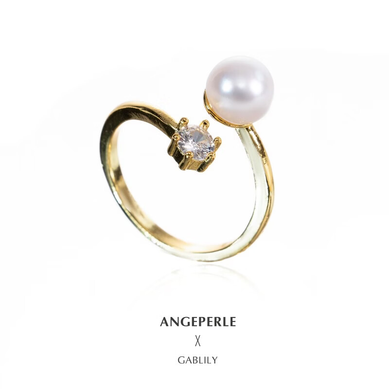 天使之泪 珍珠戒指女小众轻奢设计开口戒新年礼物实用百搭情人节礼物 6-7mm扁圆开口合金戒指