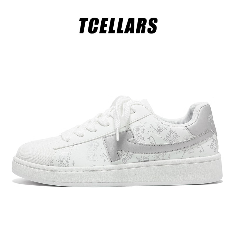 Tcellars板鞋男鞋春季2026新款简约百搭小白鞋低帮透气轻便舒适休闲鞋子 珍珠白 39