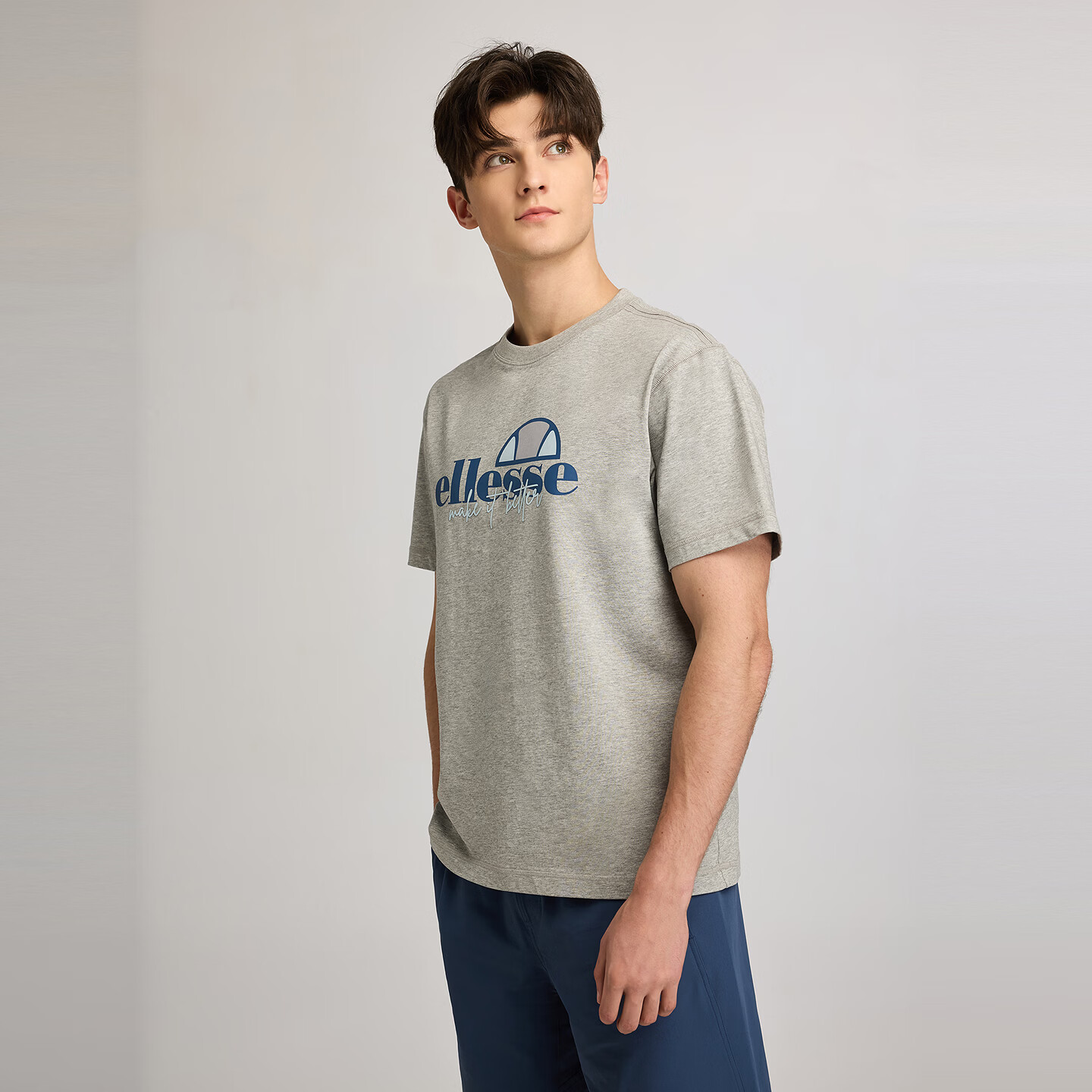 ellesse【真五折】小贝壳情侣款logo字母多巴胺男女款宽松圆领短袖T恤 灰色 2XL