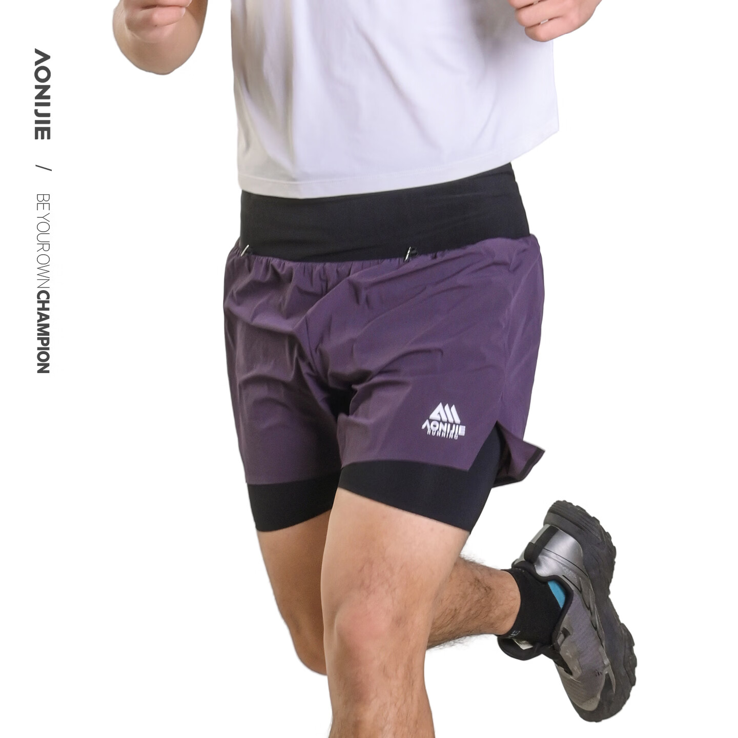 奥尼捷跑步腰包短裤男专业越野跑女速干运动裤马拉松健身训练压缩裤 神秘紫【男款】 L